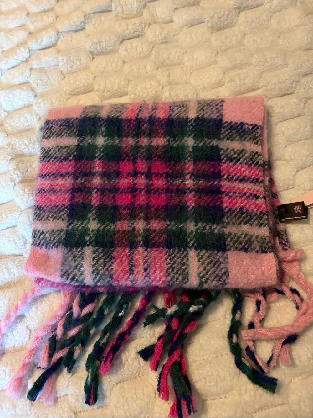 Victoria's Secret Pink and Green Plaid Fringe Scarf